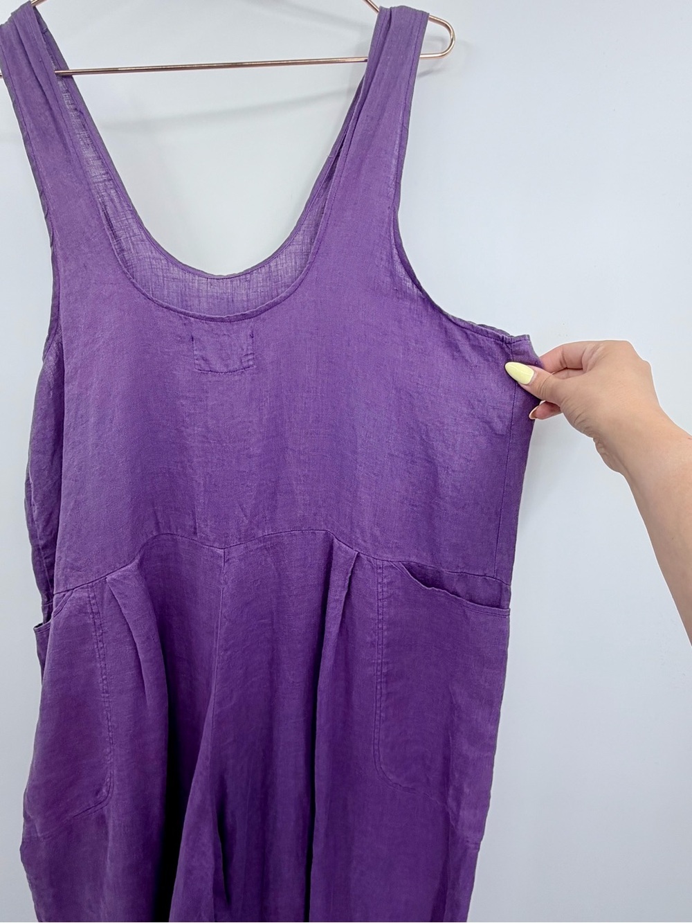 FLAX Wide Leg Linen Scoop Neck Oversized Jumpsuit in Purple - Picture 6 of 9